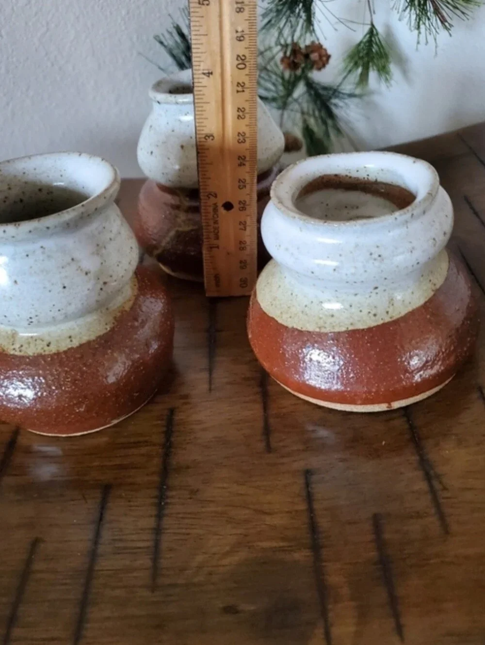 MCM Hand Thrown Pottery Set 3 Mini Vases Rustic Ceramic Candle Holders Jars